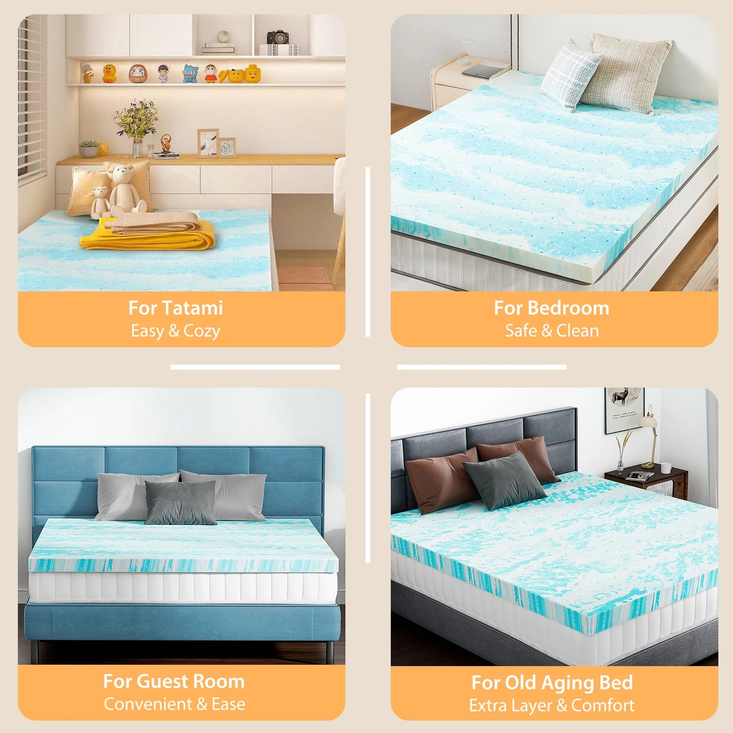 JHK Gel Memory Foam Cooling Mattress Topper For Bedroom Comfort