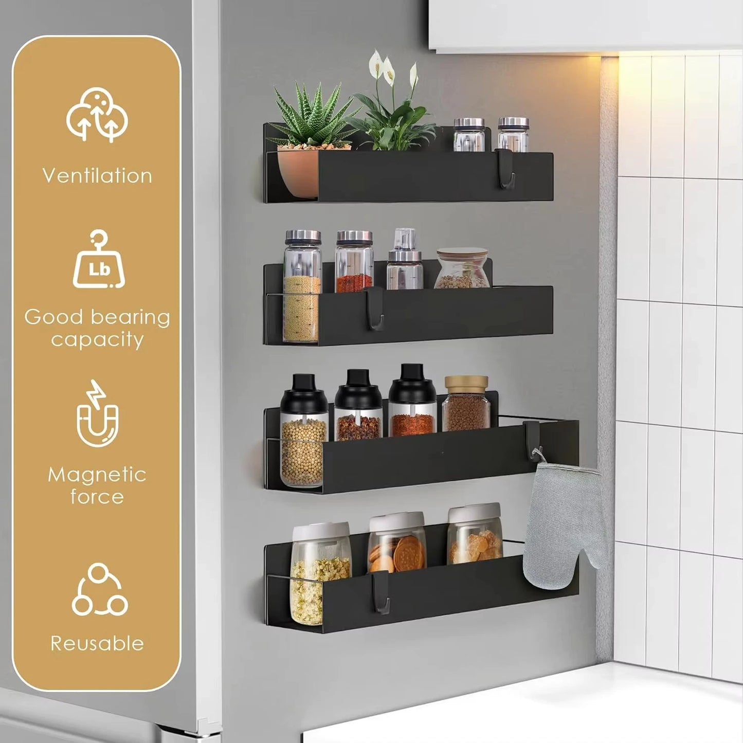Magnetic Spice Rack Organizer For Refrigerator And Oven