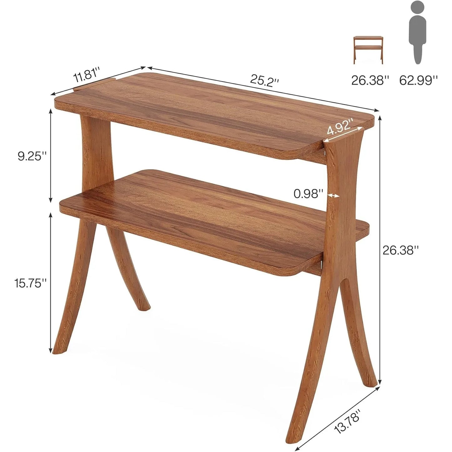 LITTLE TREE 2 Tier Side Table Living Room With Storage Shelf And Solid Wood Legs
