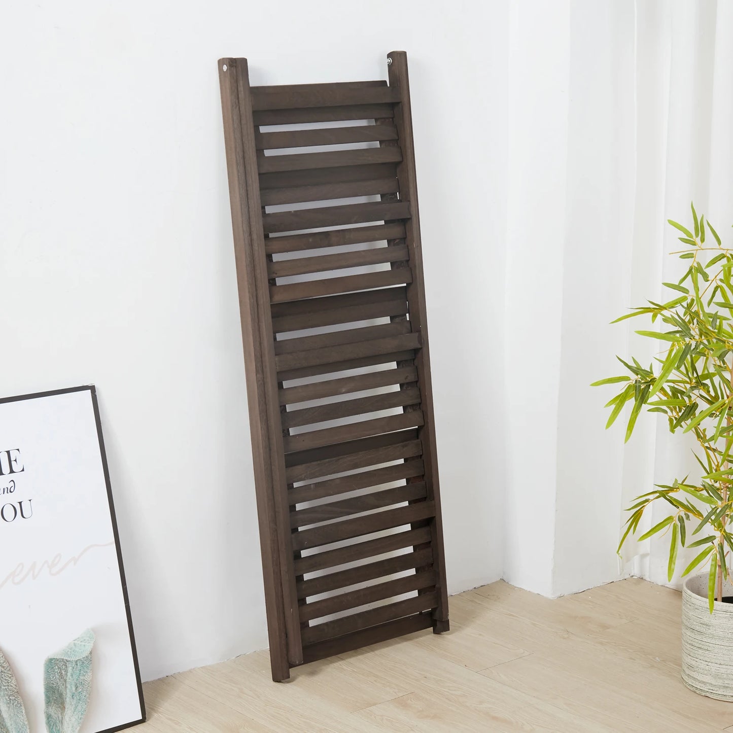 Folding Four Tier Ladder Shelf Wood Storage Rack Indoor