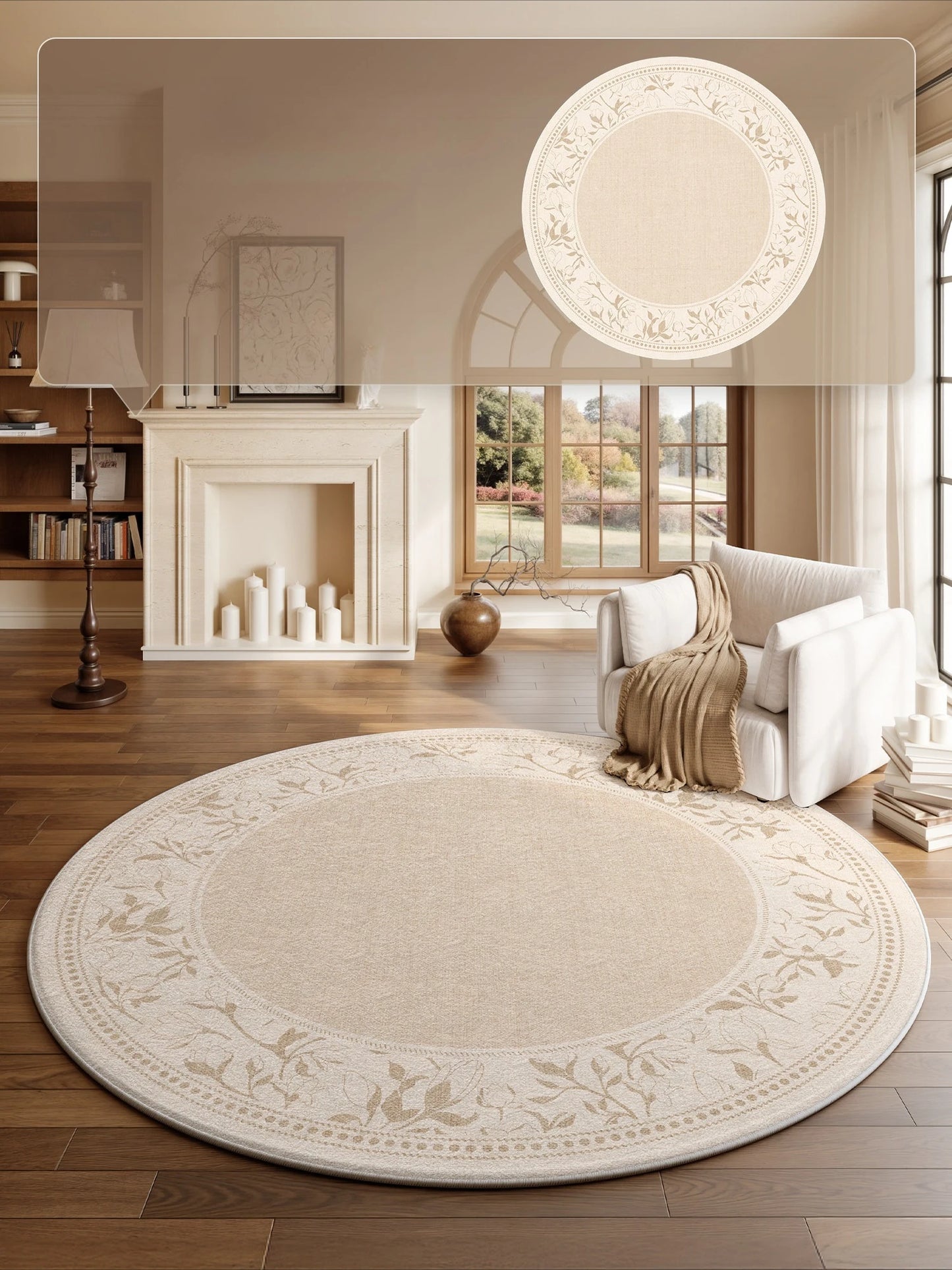 French Style Round Fluffy Plush Carpet for Living Room