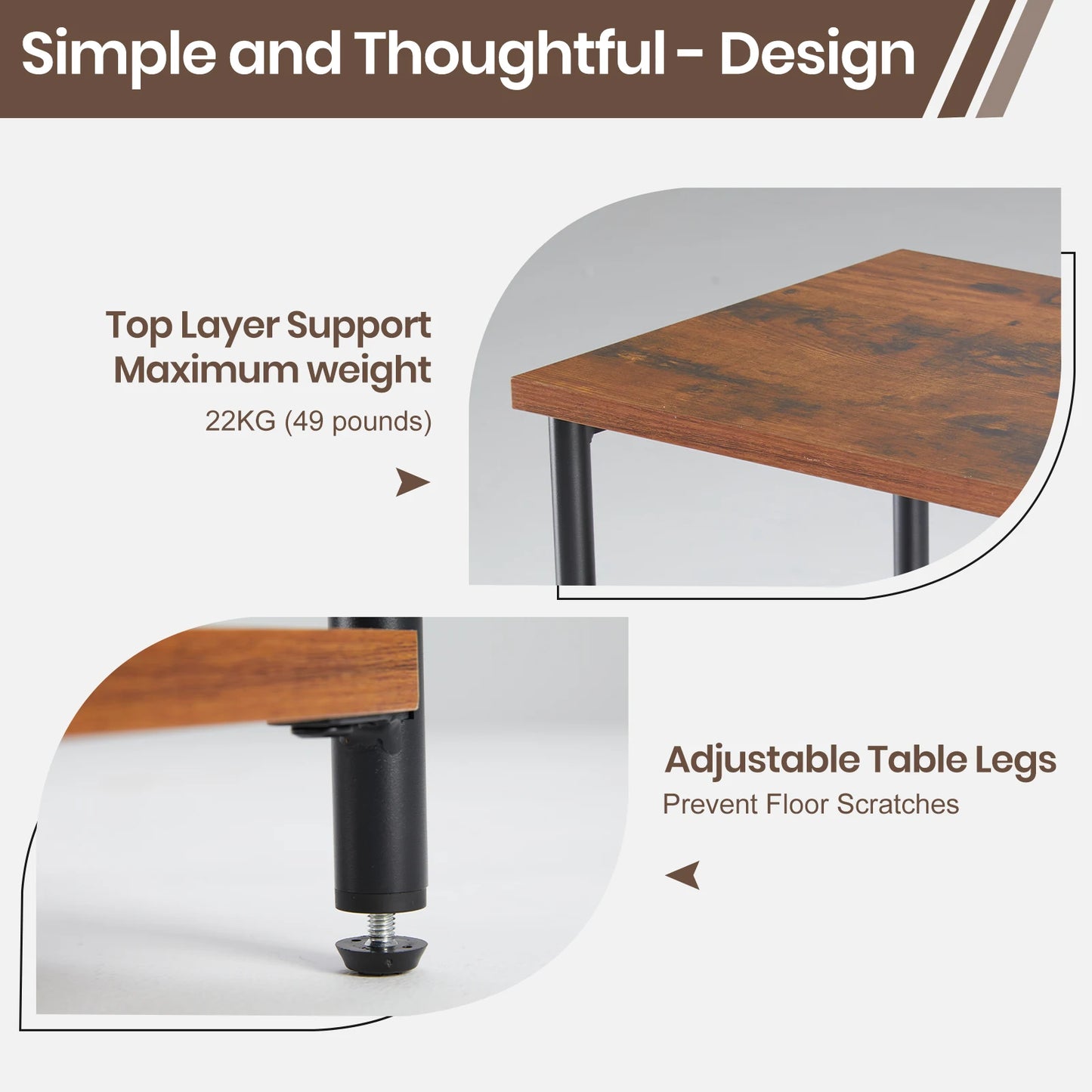 JHK 2 To 3 Tier End Table Side Tables With Adjustable Feet