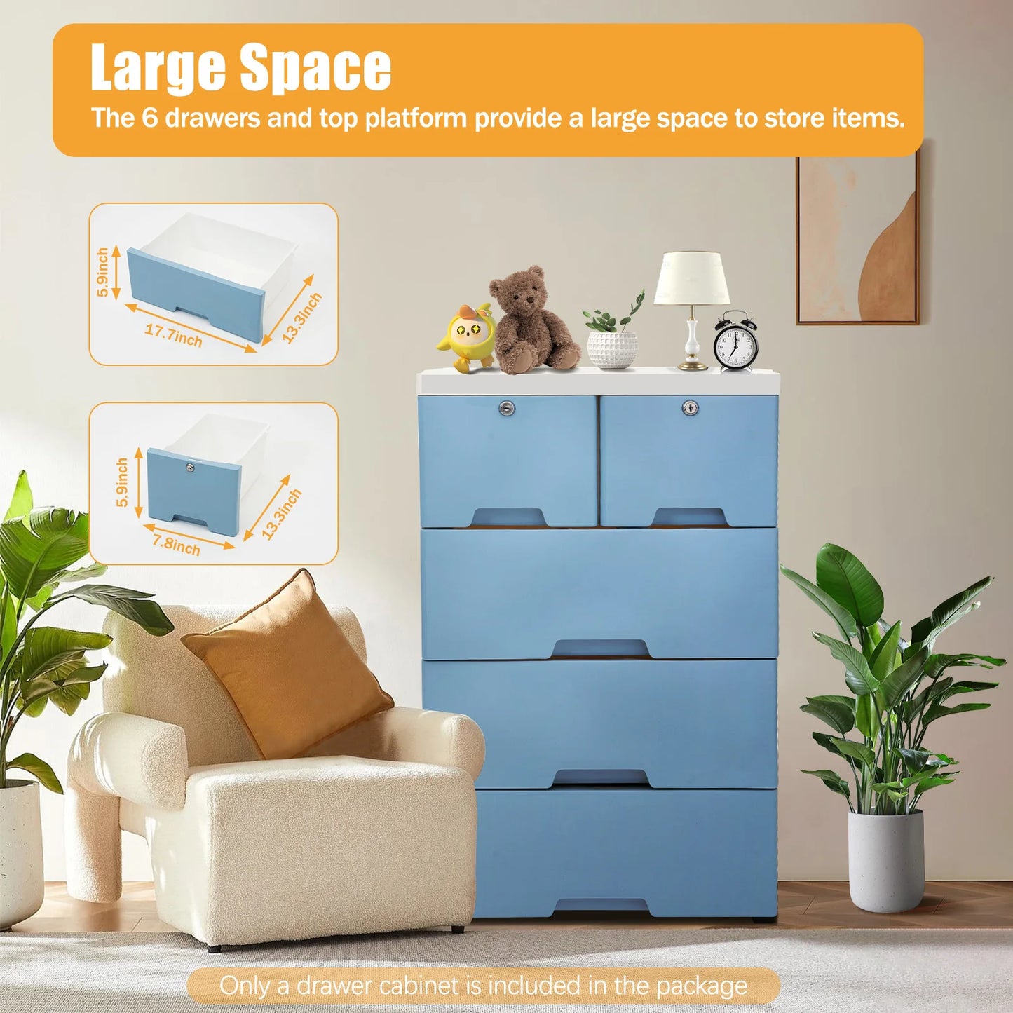 Six Drawer Plastic Dresser Storage Tower For Home Office Bedroom