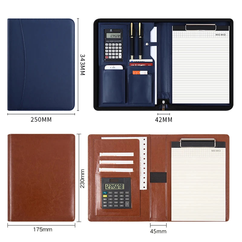 Multifunction Meeting Folder PU Leather Organizer for Business