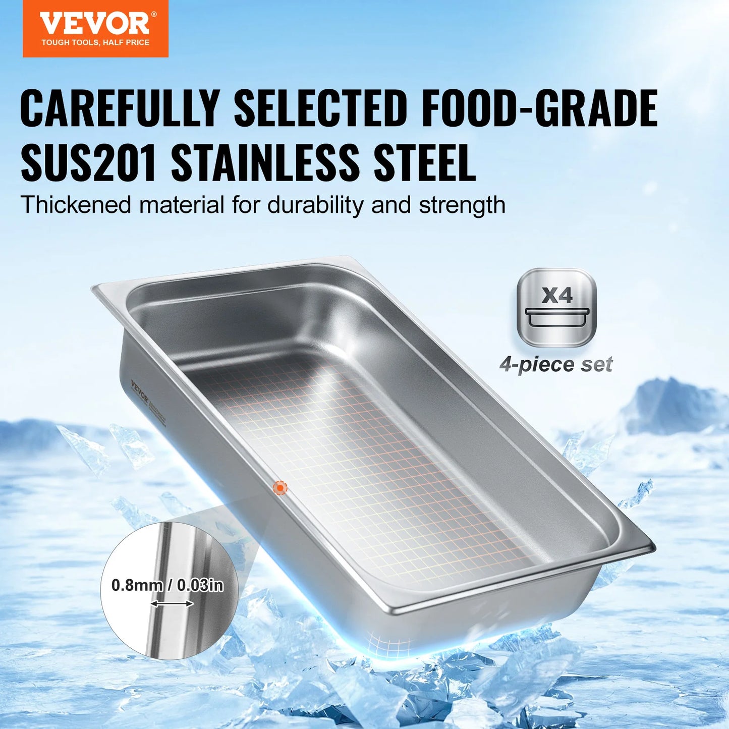 Succebuy Stainless Steel Anti Jam Steam Table Pan With Lid 4 Pack Commercial
