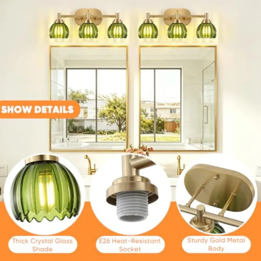 Three Light Brushed Vanity Light Fixture With Tulip Glass Shade