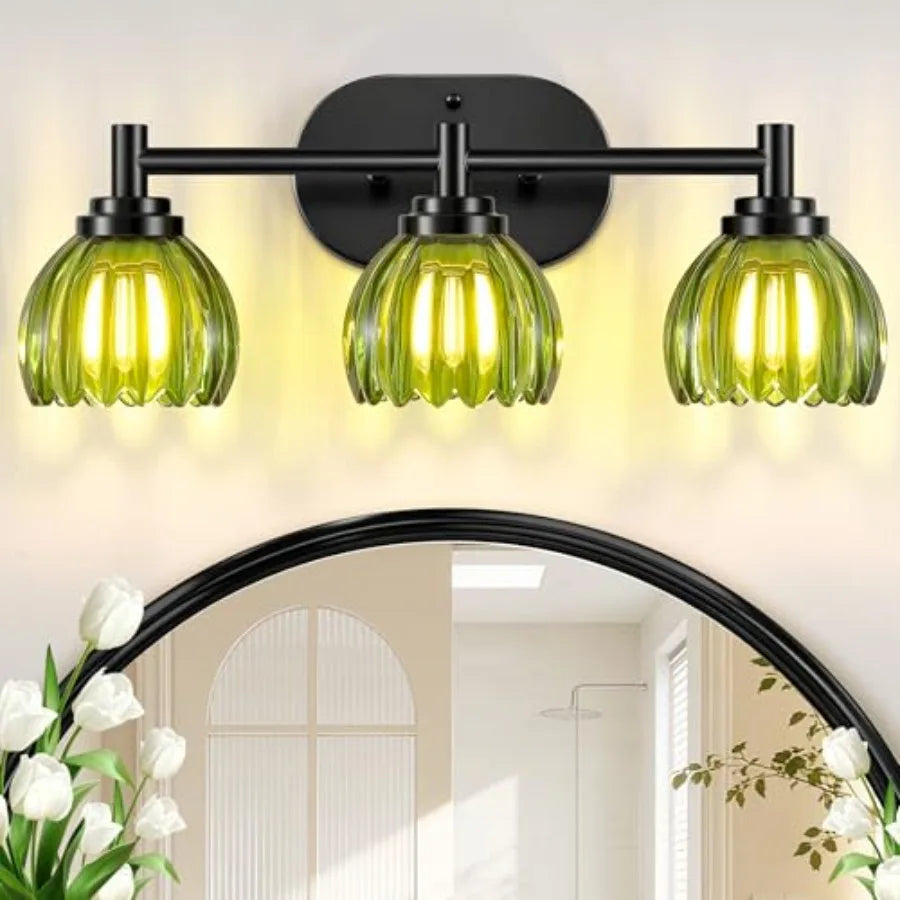 Three Light Brushed Vanity Light Fixture With Tulip Glass Shade