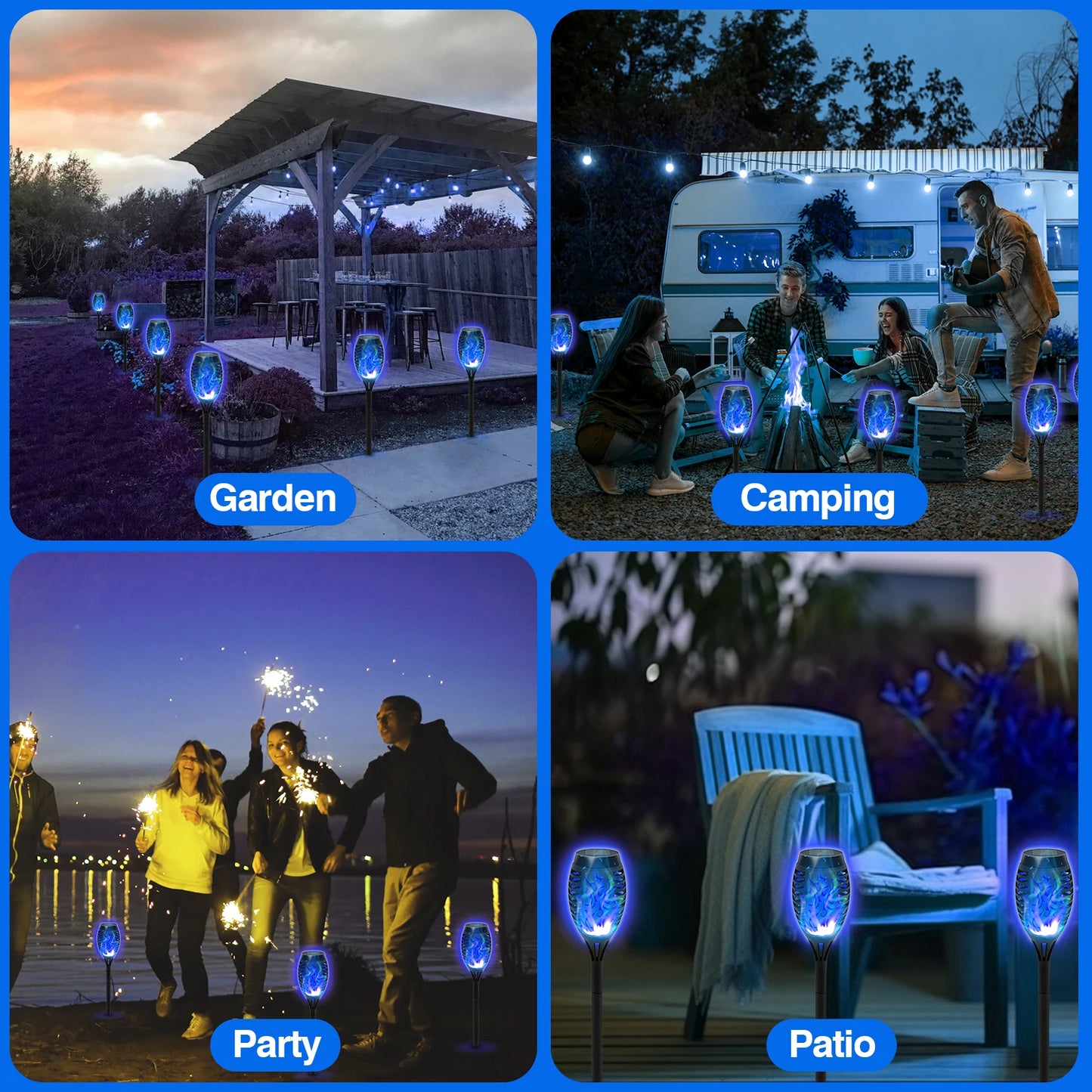 Solar Torch Lights Outdoor Eight Pack Flickering Flame Garden Decor