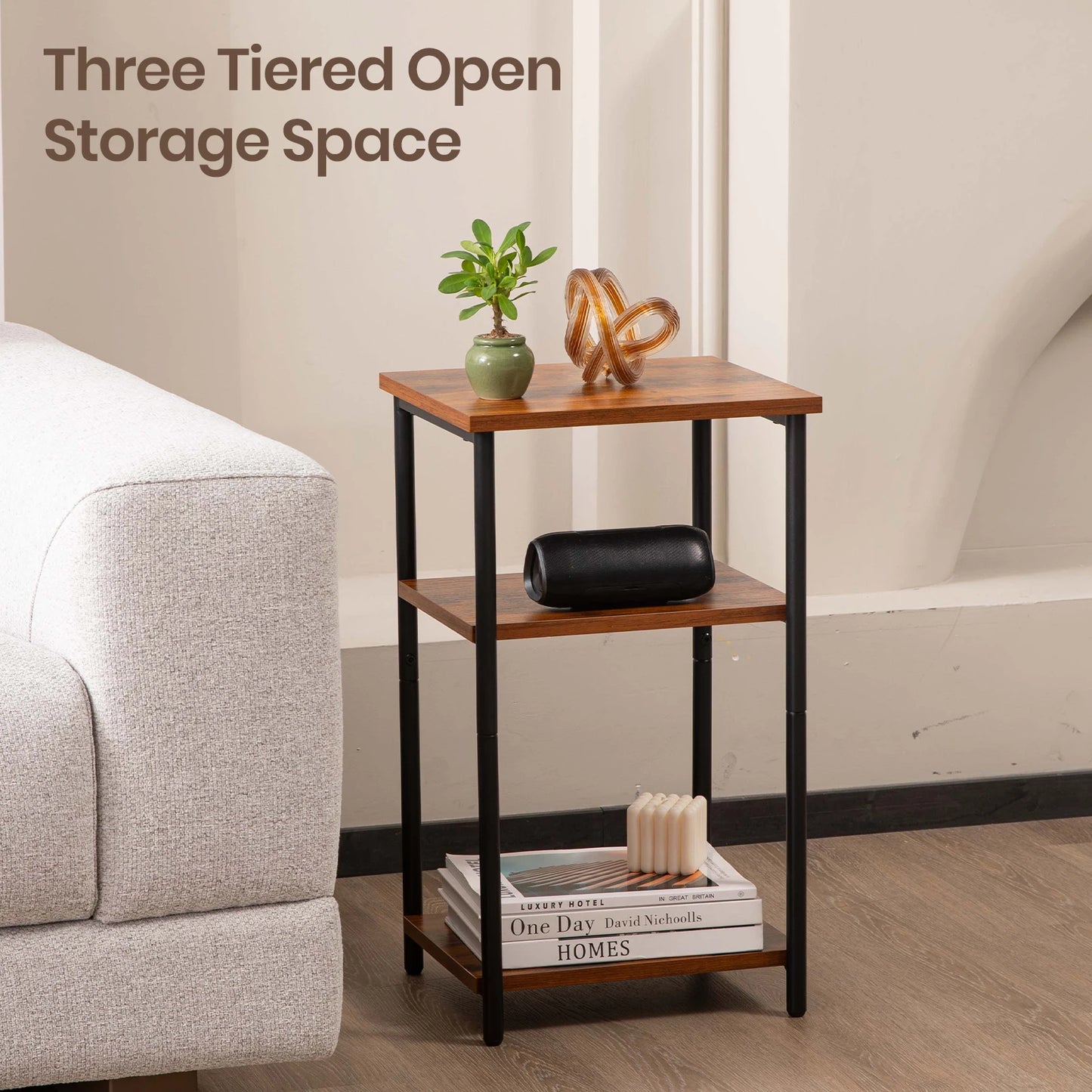 JHK 2 To 3 Tier End Table Side Tables With Adjustable Feet