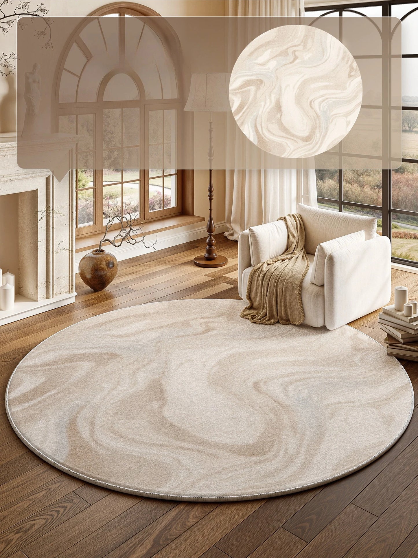 French Style Round Fluffy Plush Carpet for Living Room