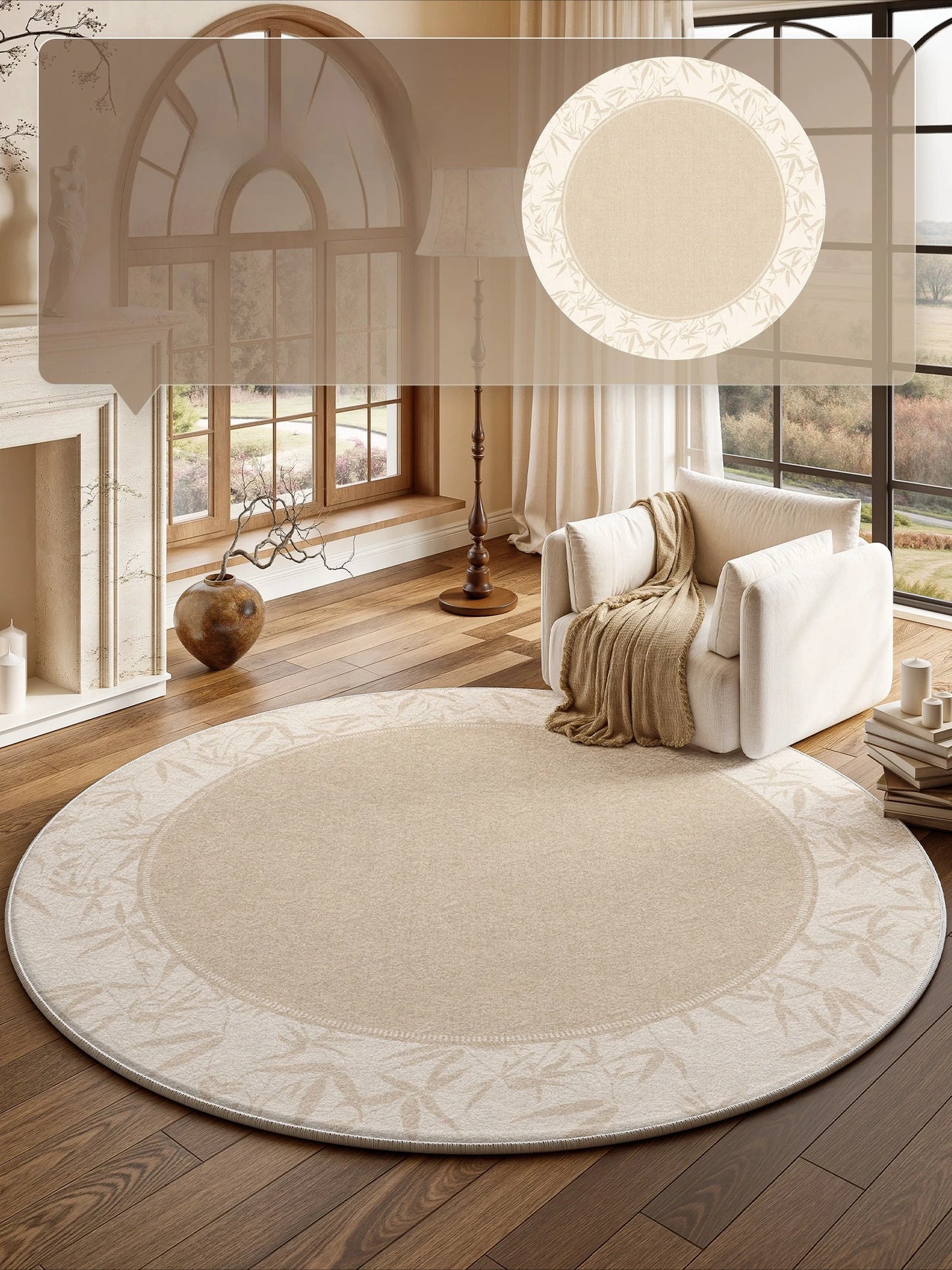 French Style Round Fluffy Plush Carpet for Living Room