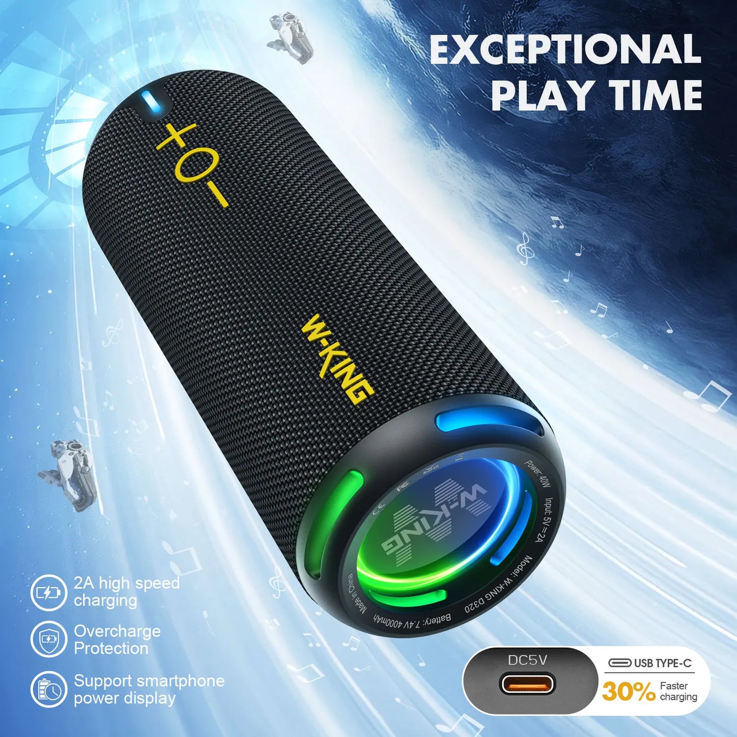 W-King D320 40W Portable Speaker IP67 Waterproof Bluetooth