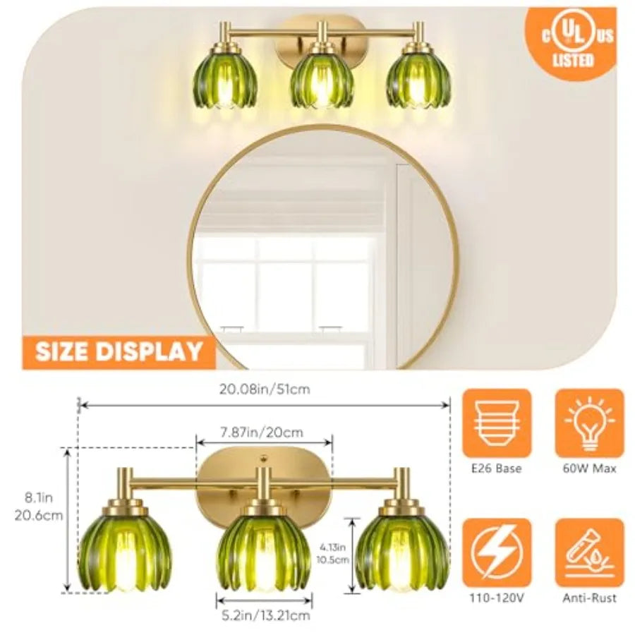 Three Light Brushed Vanity Light Fixture With Tulip Glass Shade