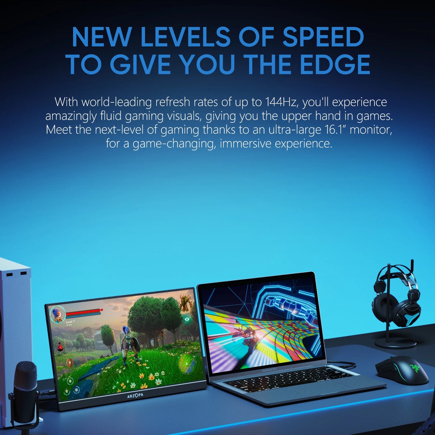 Arzopa Portable Gaming Monitor 144Hz 1080p Switch PS5 Xbox