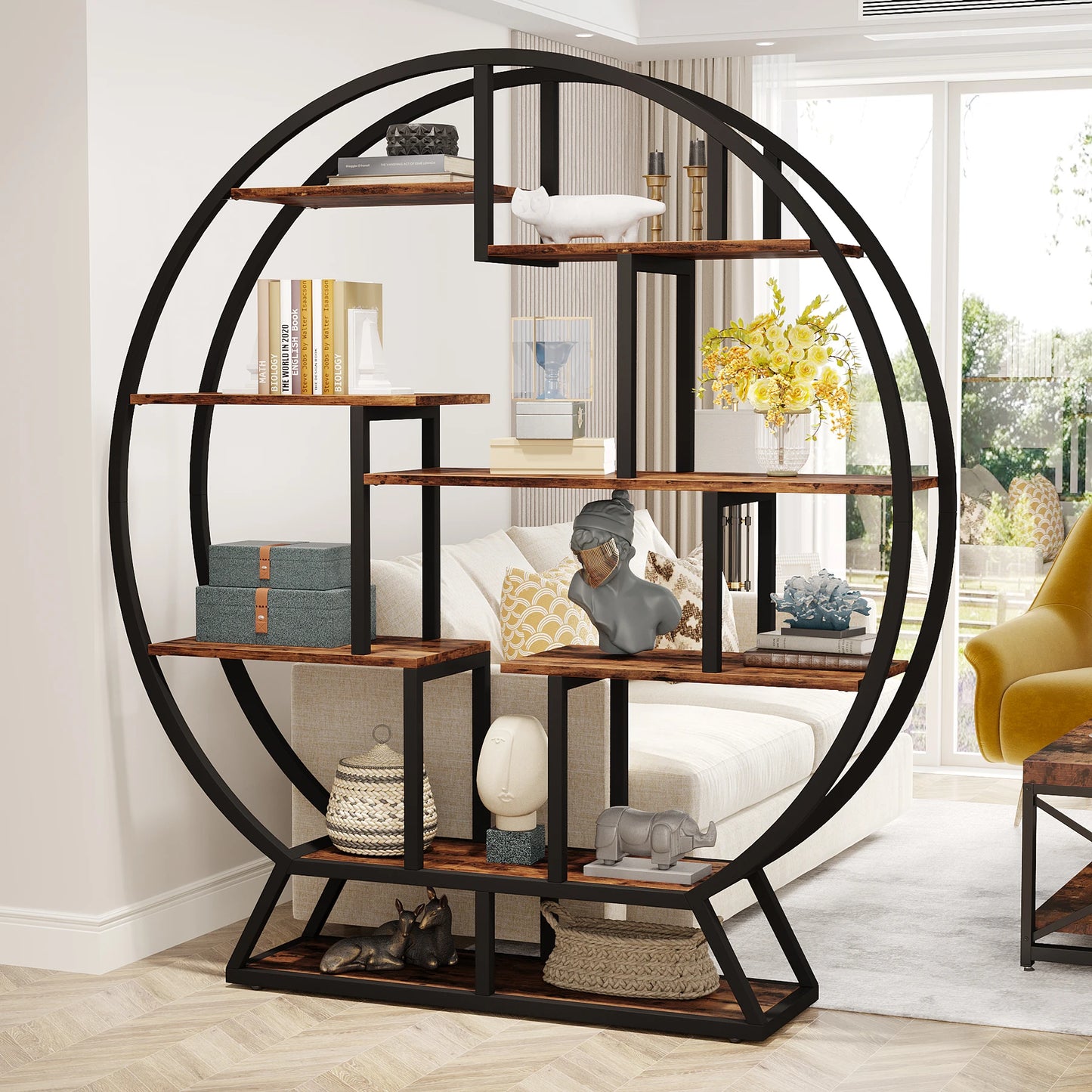 Tribesigns Round Bookshelf Etagere Bookcase With Staggered Shelves