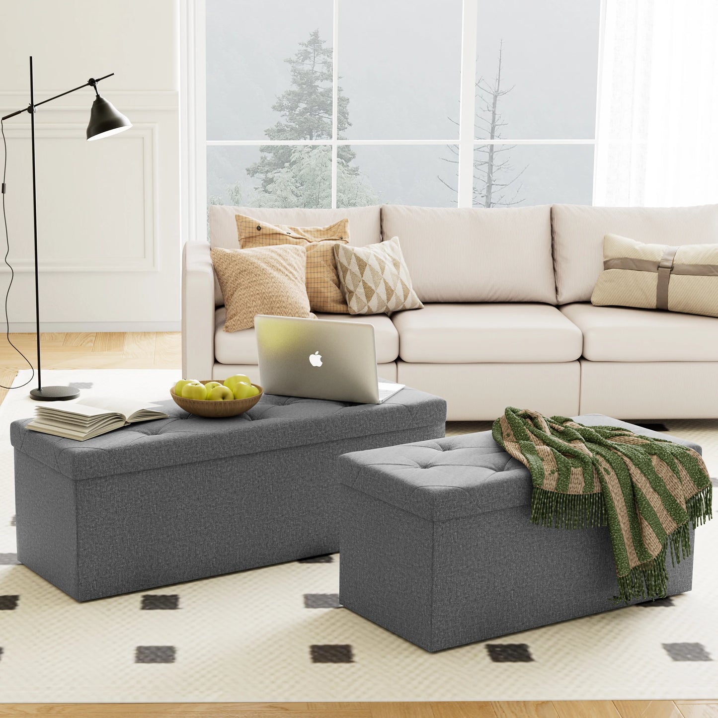 JHK Folding Storage Ottoman Bench With Hidden Toy Box