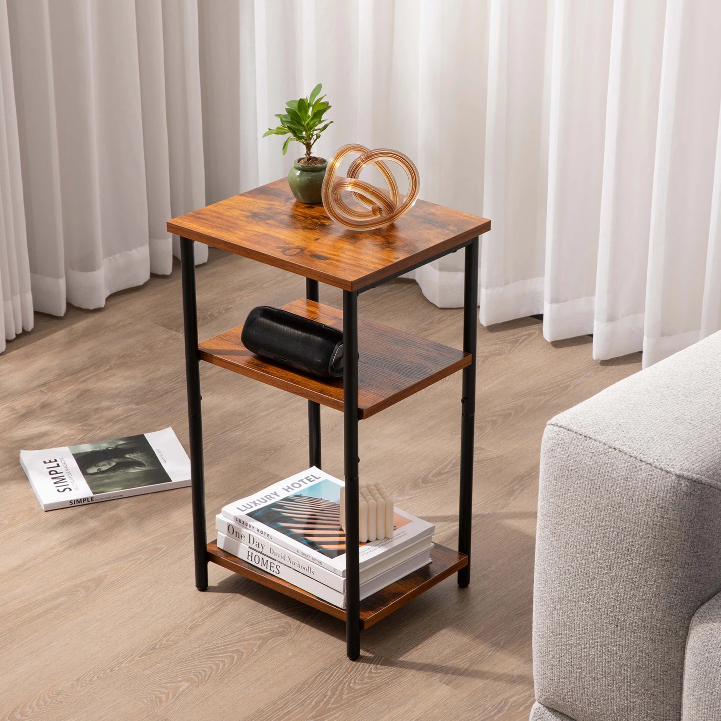 JHK 2 To 3 Tier End Table Side Tables With Adjustable Feet