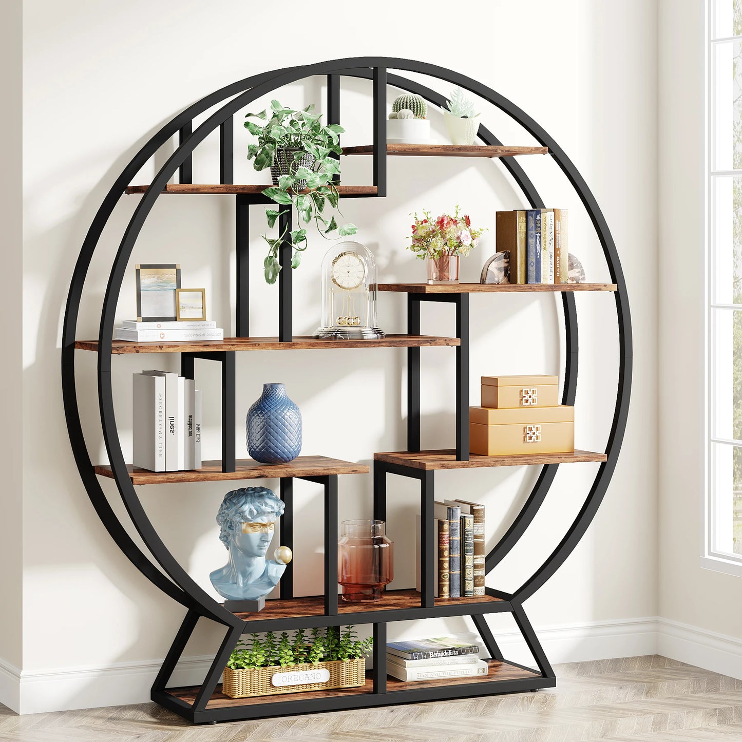 Tribesigns Round Bookshelf Etagere Bookcase With Staggered Shelves