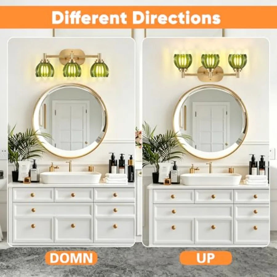 Three Light Brushed Vanity Light Fixture With Tulip Glass Shade