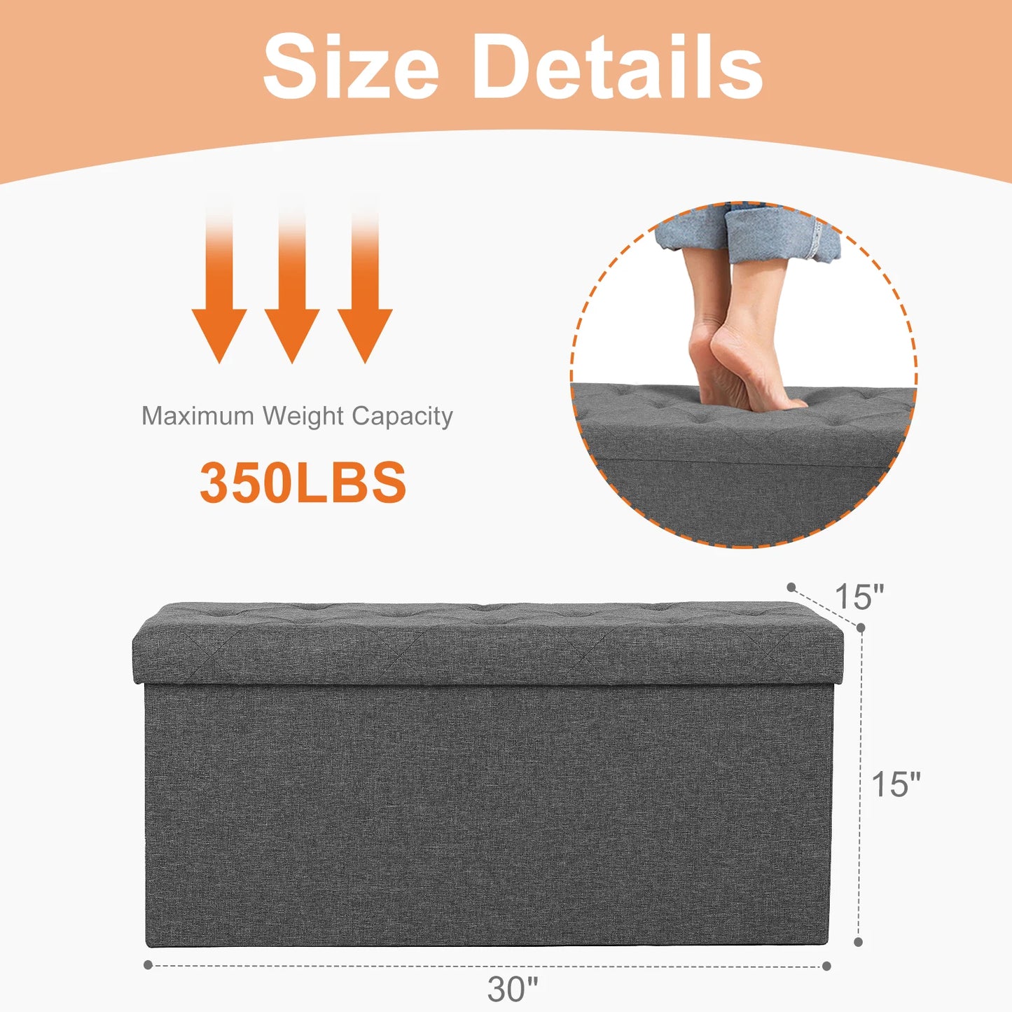 JHK Folding Storage Ottoman Bench With Hidden Toy Box