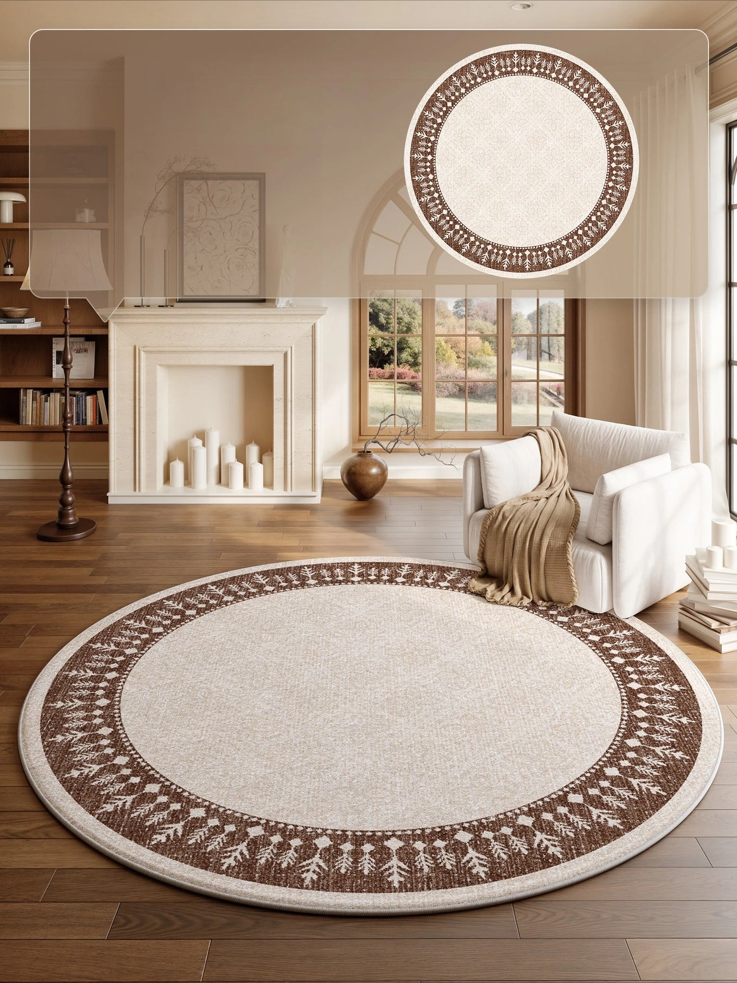 French Style Round Fluffy Plush Carpet for Living Room