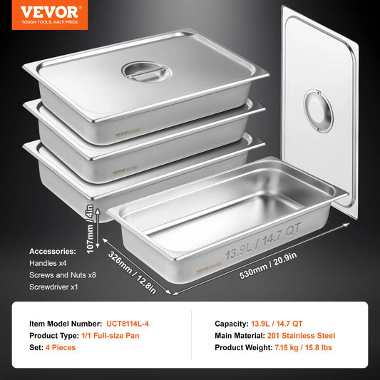 Succebuy Stainless Steel Anti Jam Steam Table Pan With Lid 4 Pack Commercial