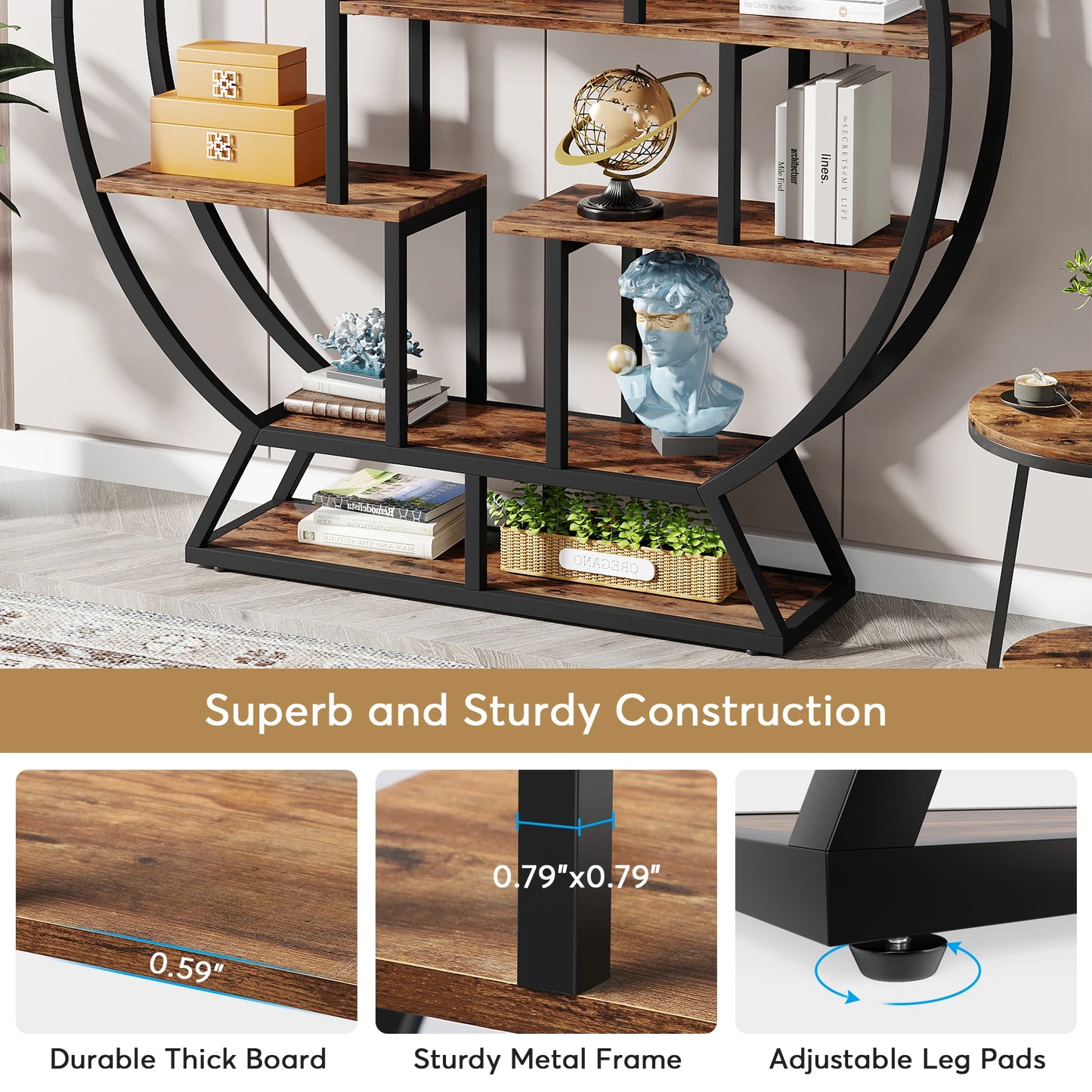 Tribesigns Round Bookshelf Etagere Bookcase With Staggered Shelves