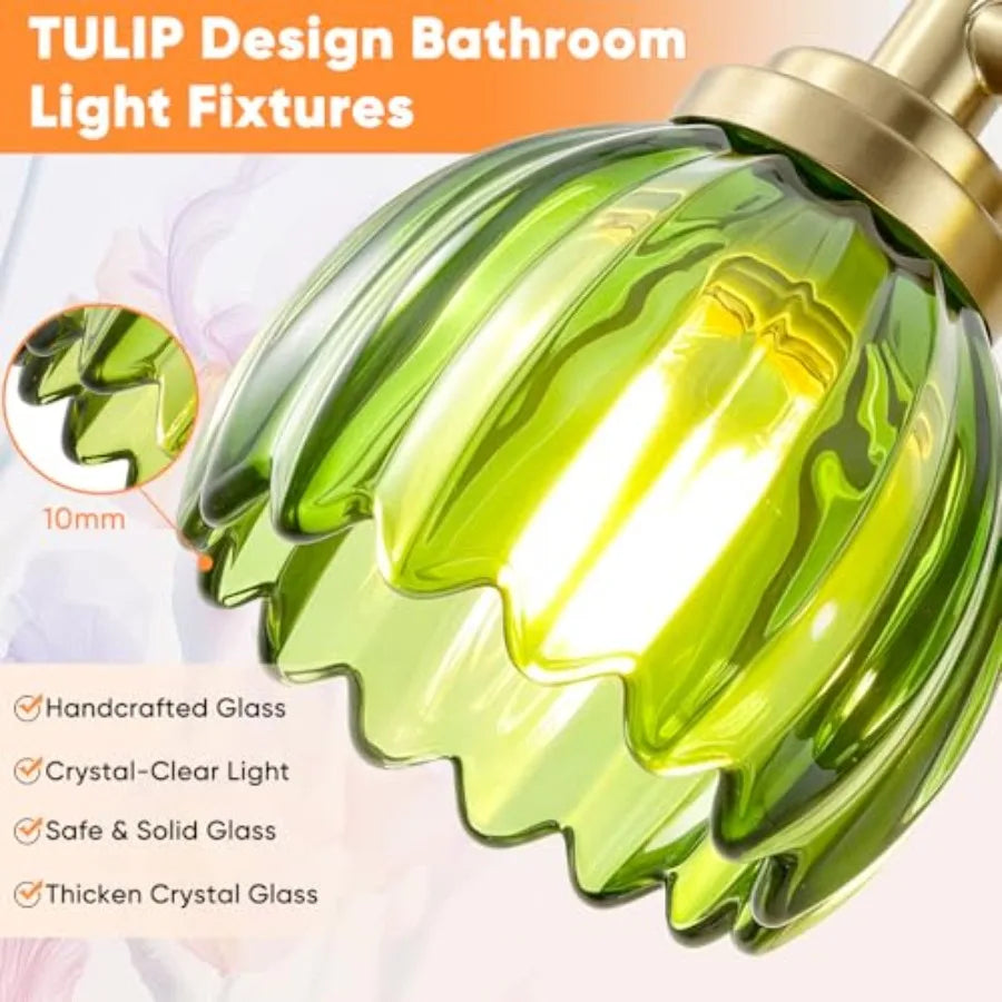 Three Light Brushed Vanity Light Fixture With Tulip Glass Shade