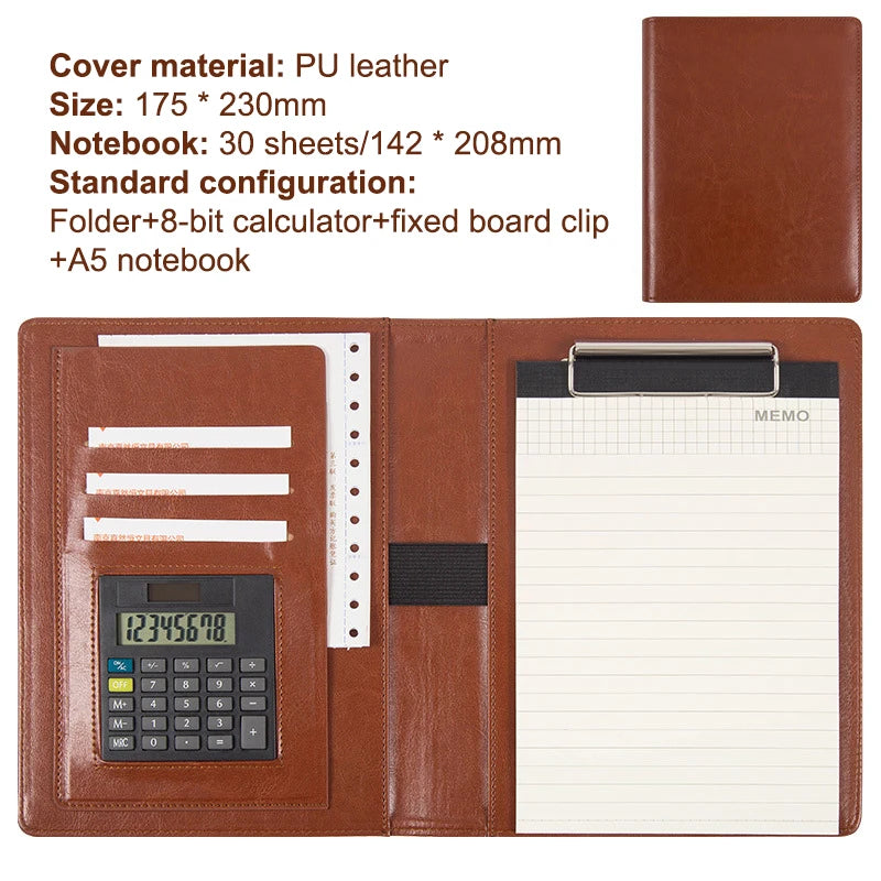 Multifunction Meeting Folder PU Leather Organizer for Business