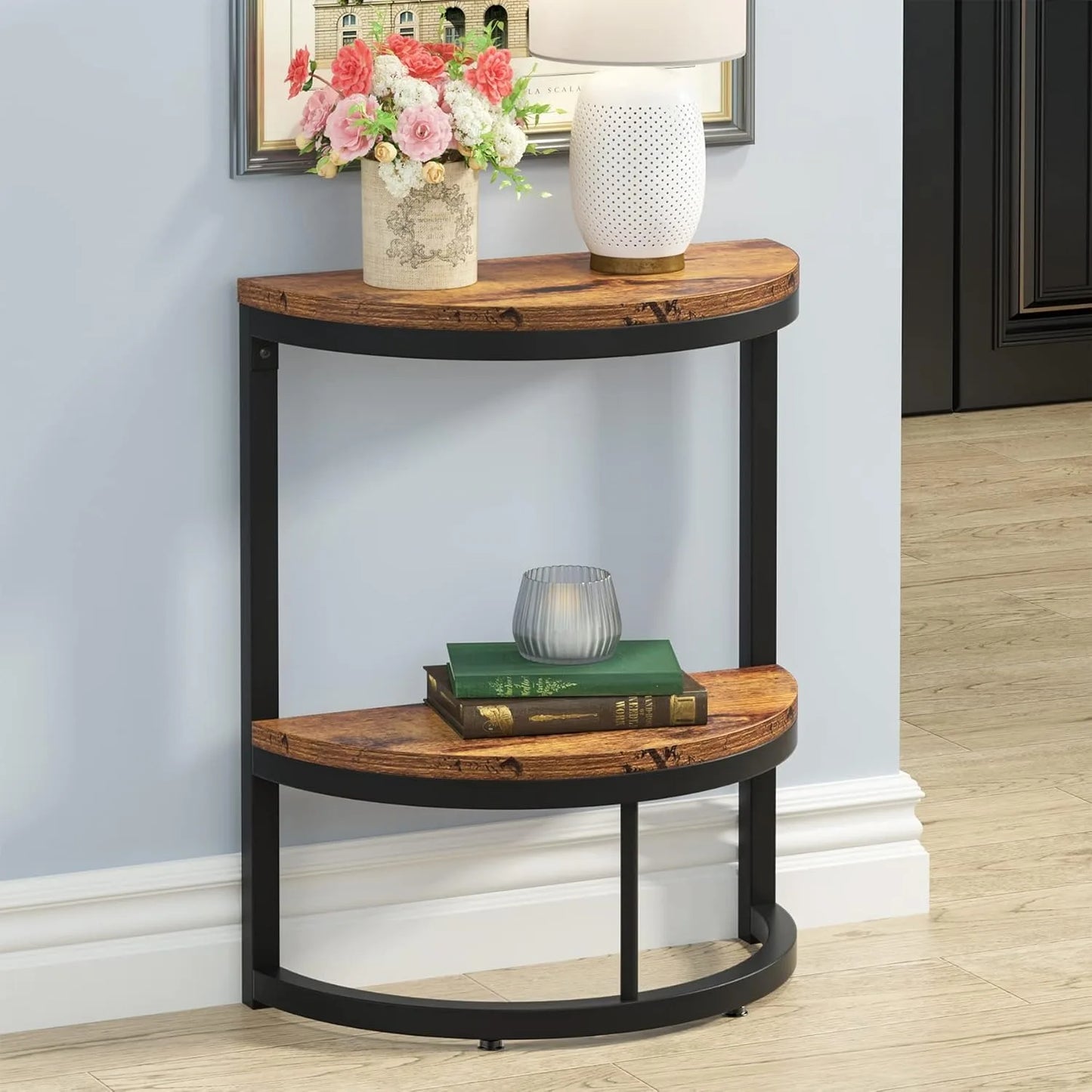 Little Tree Two Tier Semi Circle End Table With Storage