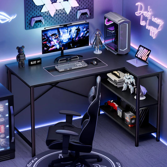 JHK L Shaped Desk Computer Desk With Reversible Storage Shelves