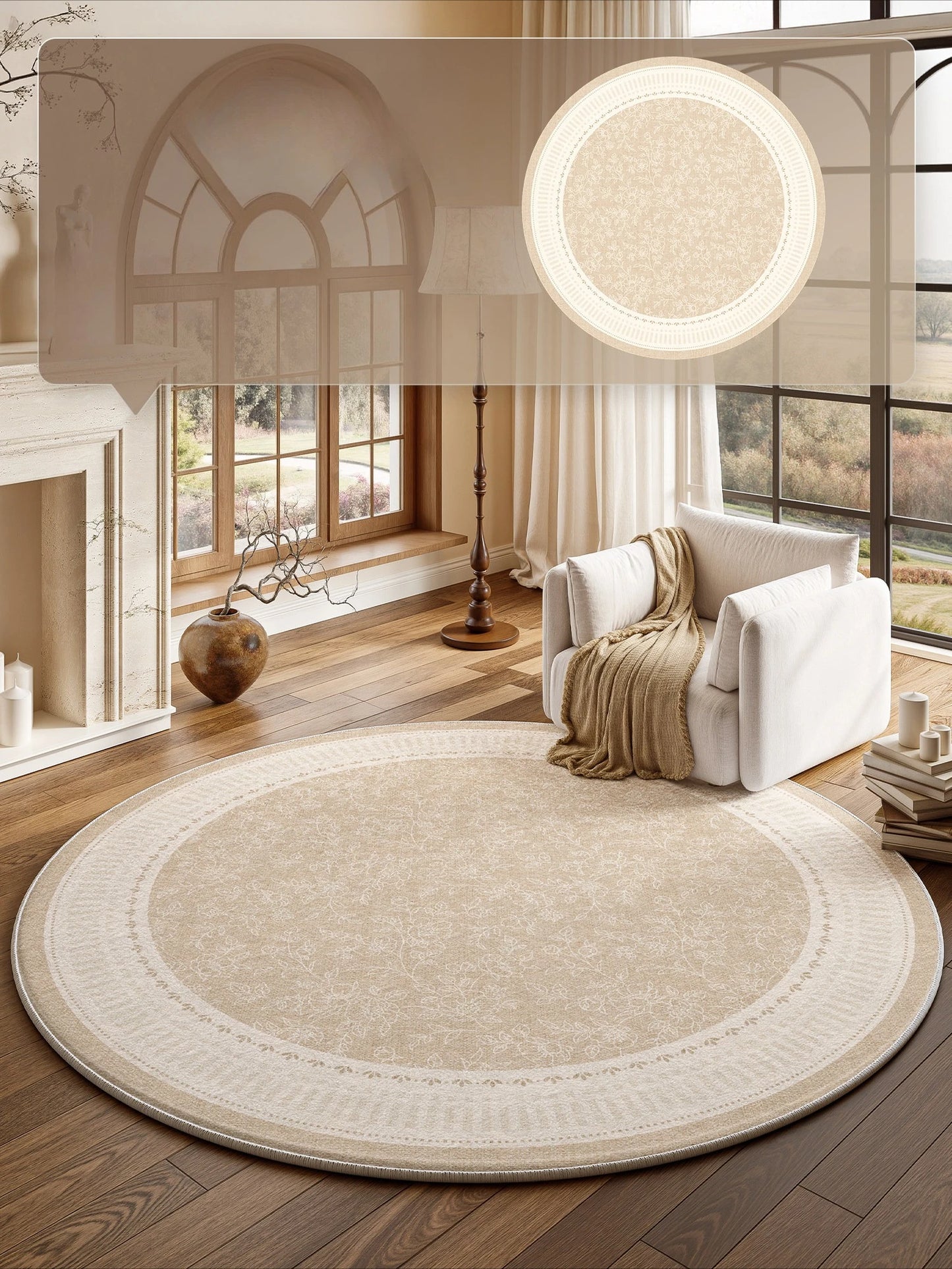 French Style Round Fluffy Plush Carpet for Living Room