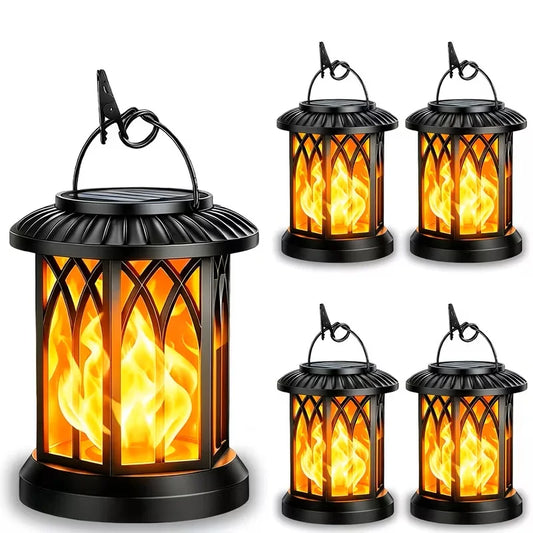 Hanging Solar Lanterns Outdoor 2 Pack With Flickering Flame LEDs