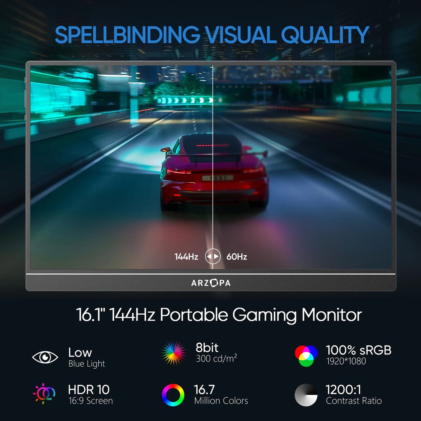 Arzopa Portable Gaming Monitor 144Hz 1080p Switch PS5 Xbox