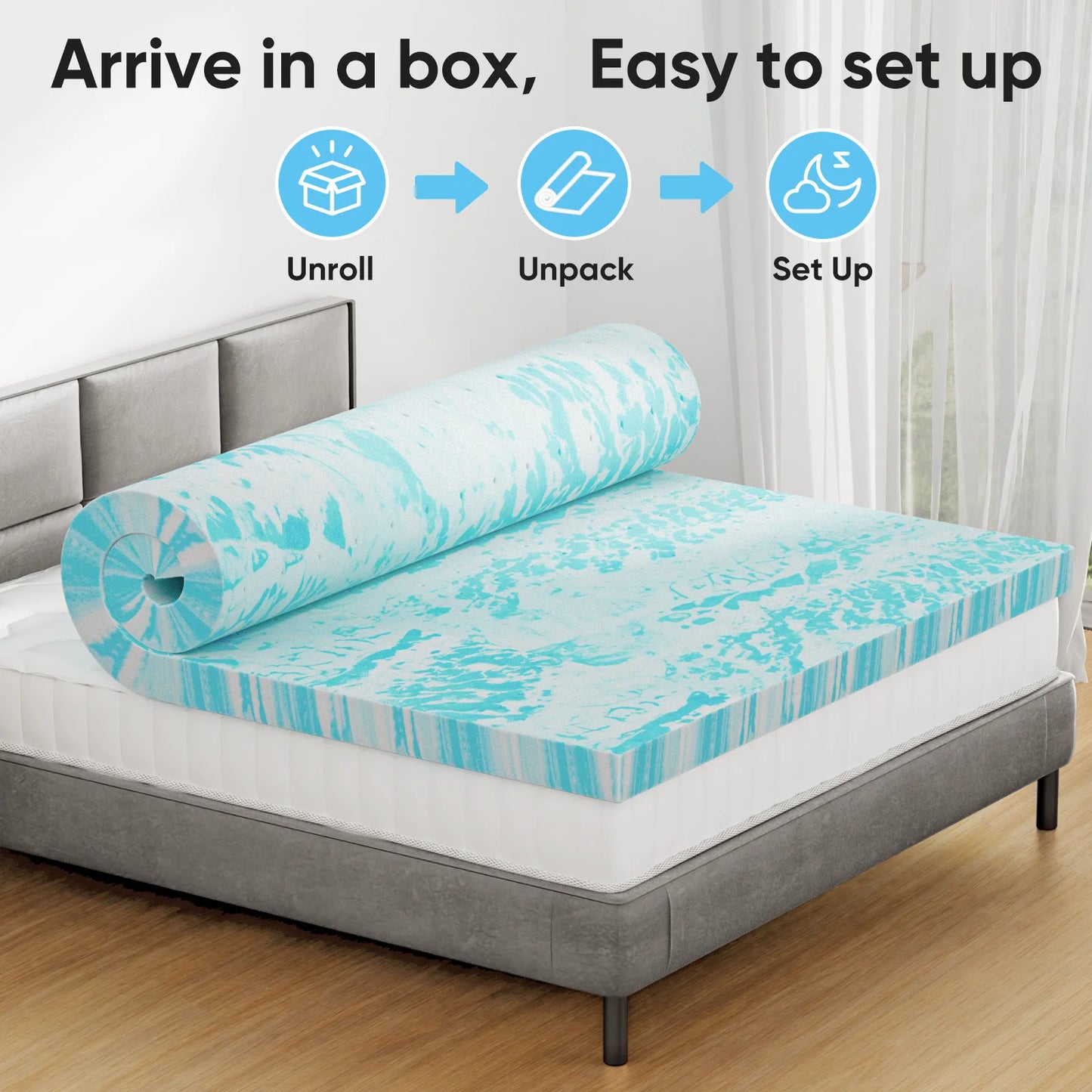 JHK Gel Memory Foam Cooling Mattress Topper For Bedroom Comfort