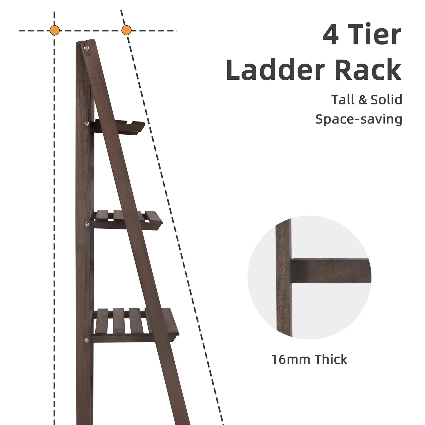Folding Four Tier Ladder Shelf Wood Storage Rack Indoor