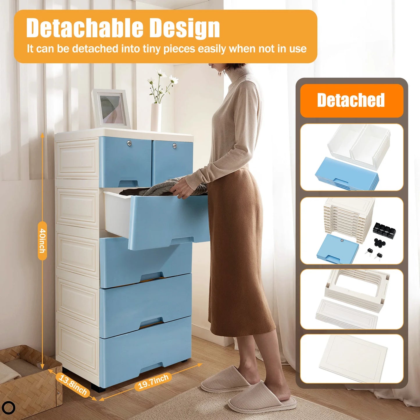 Six Drawer Plastic Dresser Storage Tower For Home Office Bedroom