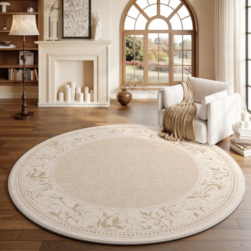 French Style Round Fluffy Plush Carpet for Living Room