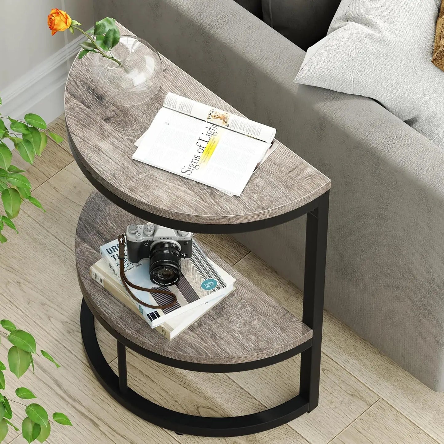 Little Tree Two Tier Semi Circle End Table With Storage