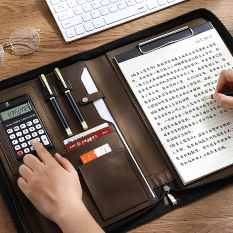 Multifunction Meeting Folder PU Leather Organizer for Business