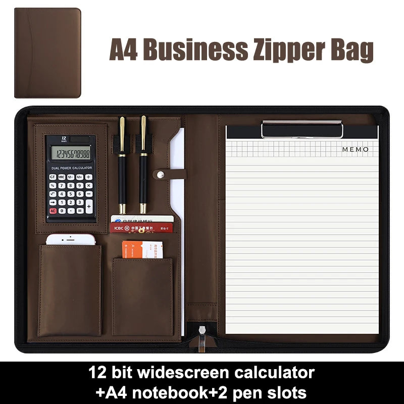 Multifunction Meeting Folder PU Leather Organizer for Business