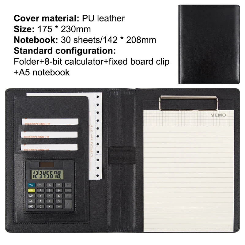 Multifunction Meeting Folder PU Leather Organizer for Business