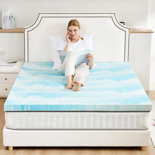 JHK Gel Memory Foam Cooling Mattress Topper For Bedroom Comfort