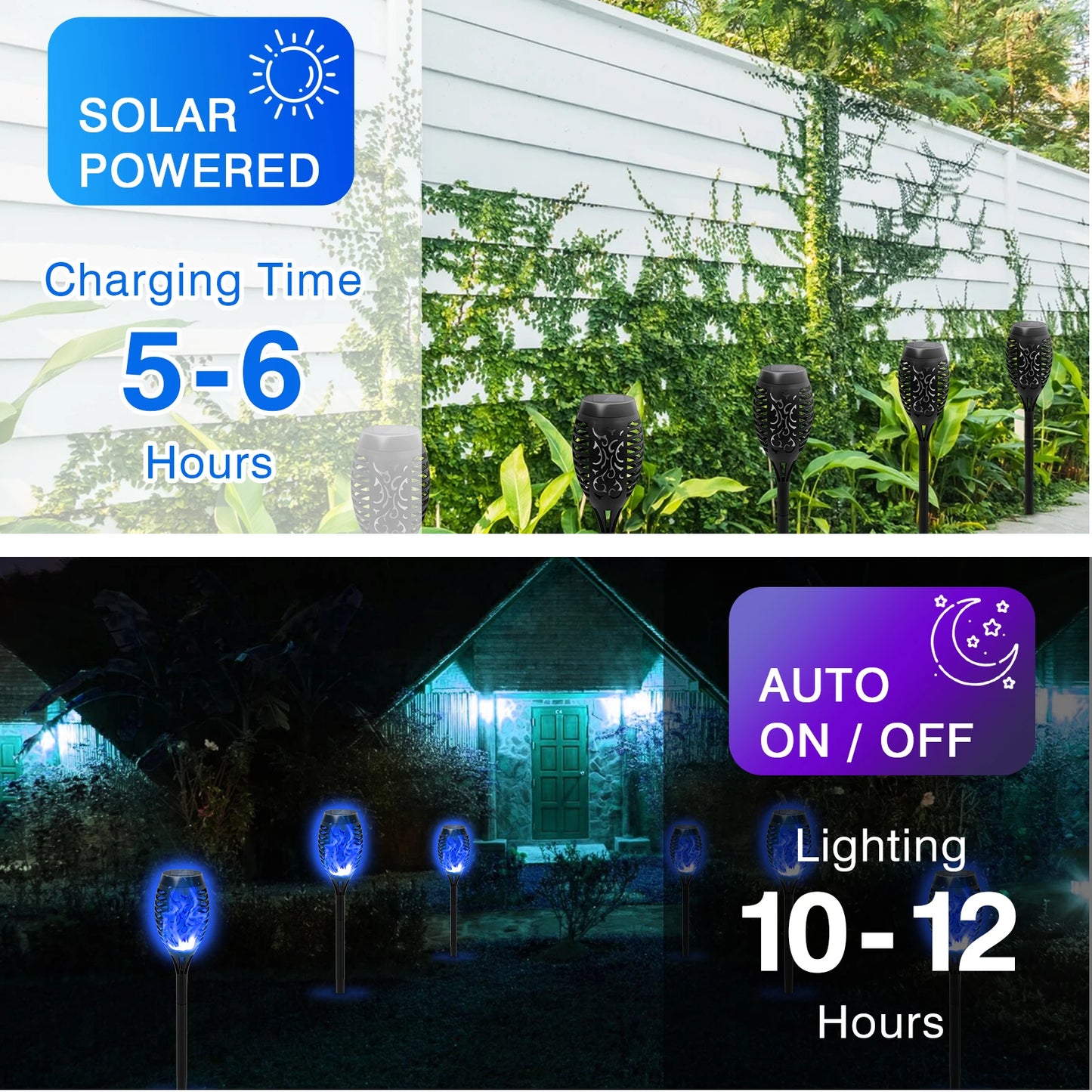 Solar Torch Lights Outdoor Eight Pack Flickering Flame Garden Decor