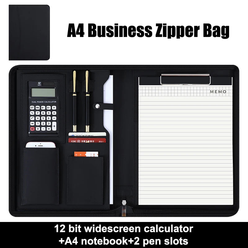 Multifunction Meeting Folder PU Leather Organizer for Business