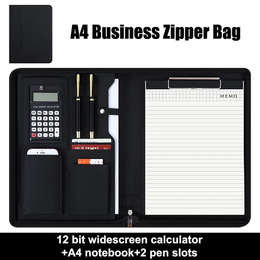Multifunction Meeting Folder PU Leather Organizer for Business