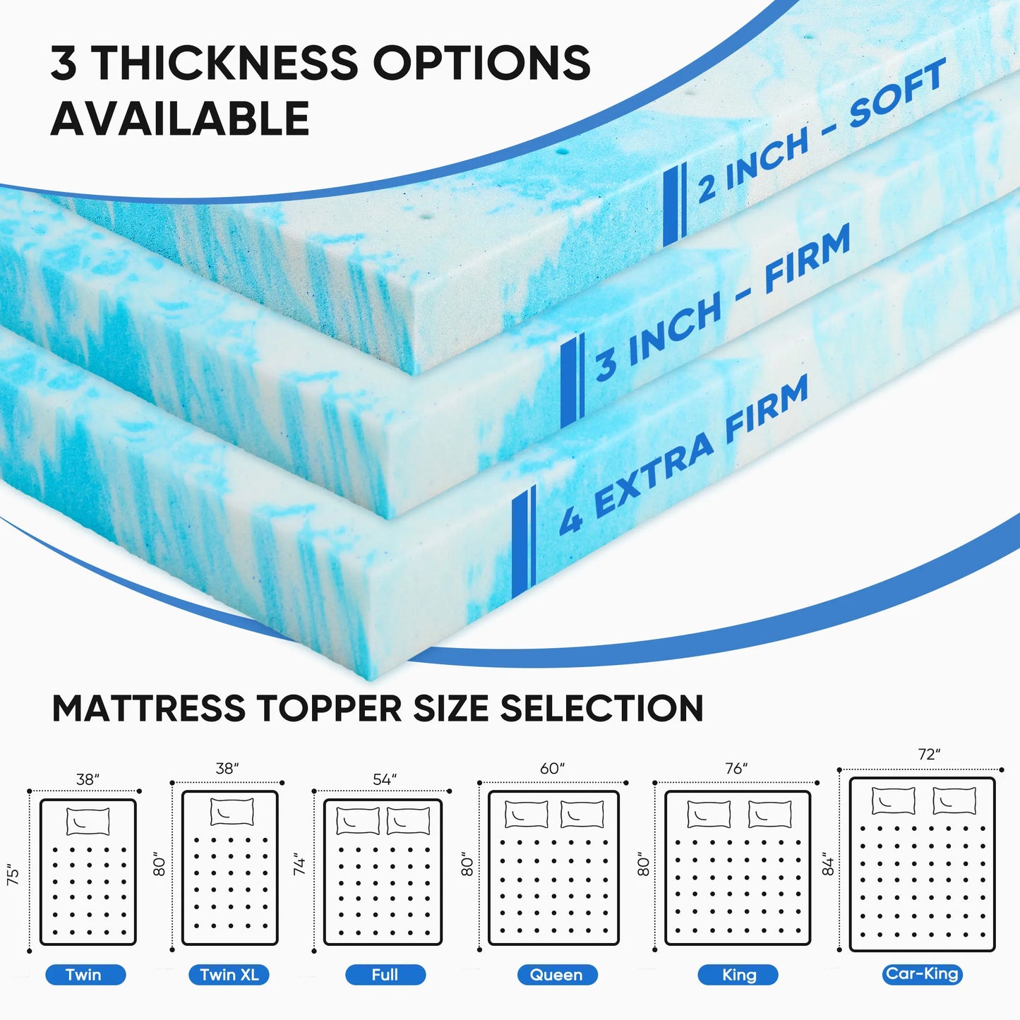 JHK Gel Memory Foam Cooling Mattress Topper For Bedroom Comfort
