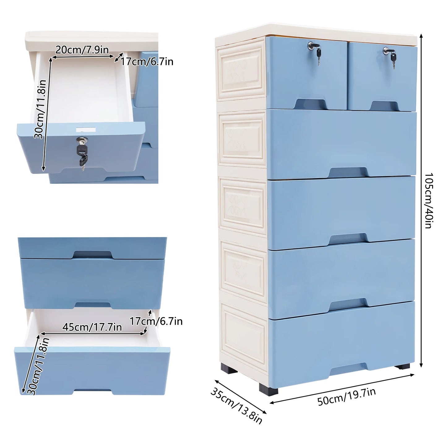 Six Drawer Plastic Dresser Storage Tower For Home Office Bedroom