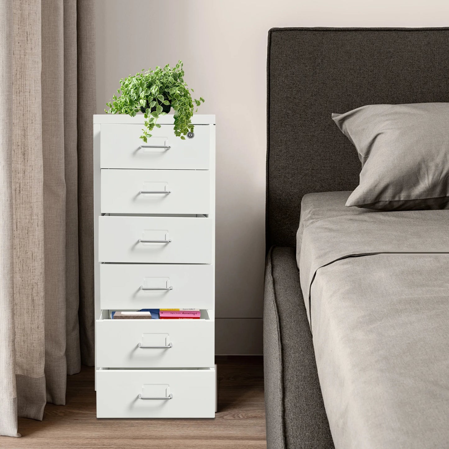 Six Drawer File Cabinet With Lock And Wheels For Office