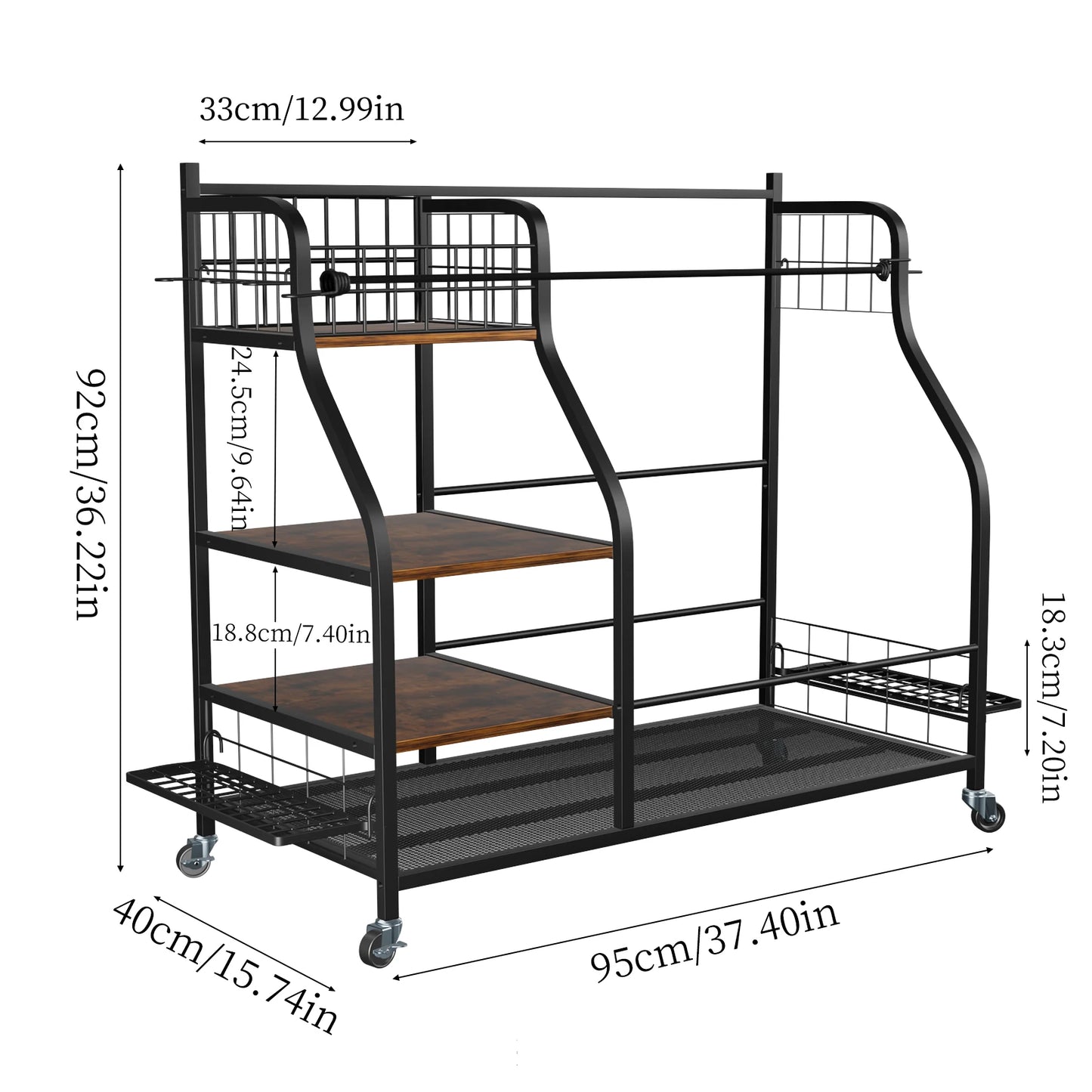 Metal Three Tier Golf Bag Storage Rack With Wheels